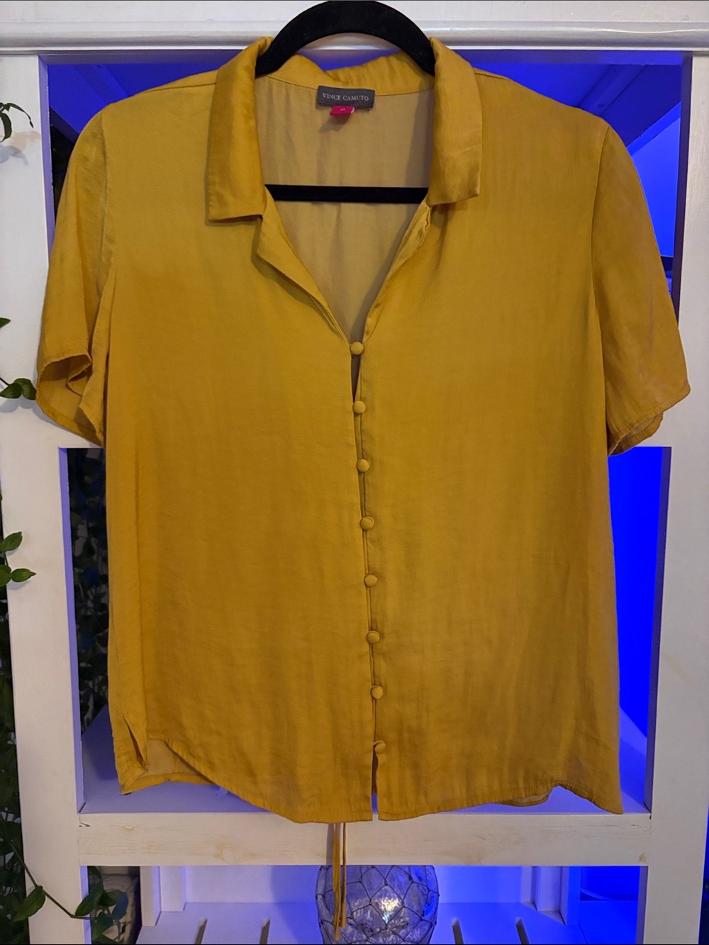 Golden brown button down silk-like top